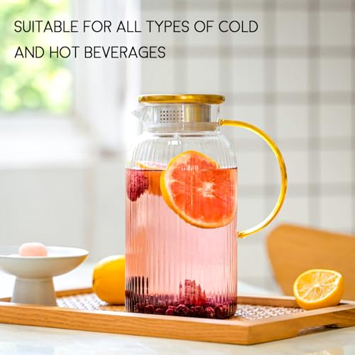 Glass Pitcher with Lid 2 Pack 68 oz Vertical Stripes Water Pitcher (2 Count)