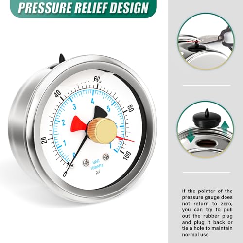 0 100PSI Stainless Steel with Reset Pointer Liquid Filled Pressure Gauge