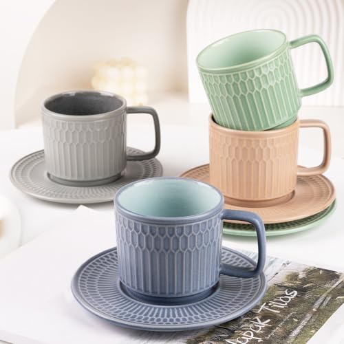 8oz Cappuccino Cups with Saucers Set of 4 (4 Count)