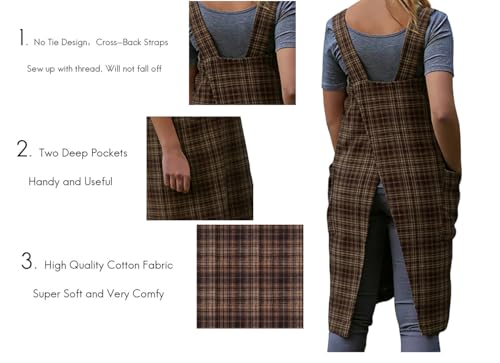 Women's Pinafore Square Apron Baking Cooking Gardening Works Cross Back Cotton
