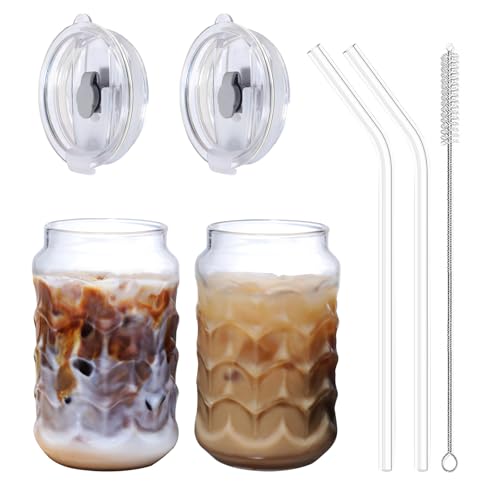 Glass Cups with Lids & Glass Straws 2PCS Set 18oz