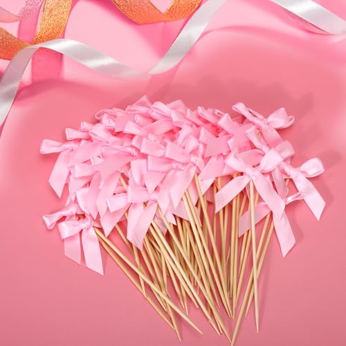 48Pcs Pink Bow Cupcake Toppers (48 Count)