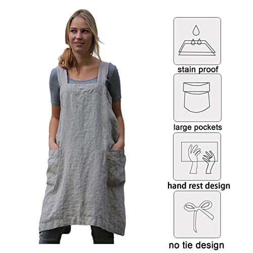 Pinafore Cross Back Apron for Women with Pockets