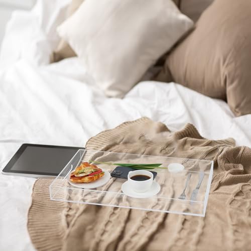 18×16 Inch Clear Acrylic Serving Tray with Handles Extra Large Ottoman Tray Decorative Tray Spill