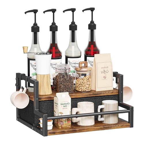 Coffee Syrup Organizer Rack with Coffee Pod Drawers and Cup Hook