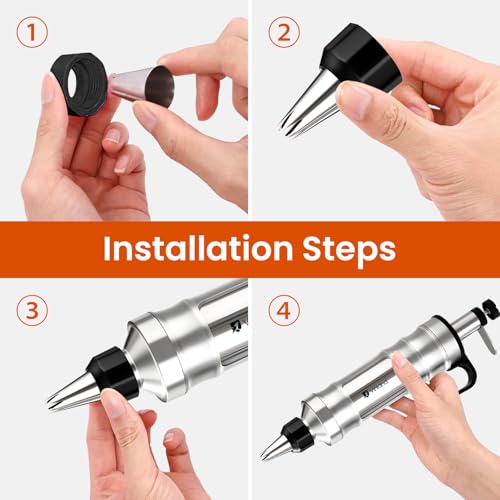 Dessert Decorating Syringe Set Icing Piping Kit Frosting Piping Kit Stainless Steels Cake Decorating Kit with 10 food grade stainless steel piping tips & 50 Disposable Piping Bags Black (63 Count)