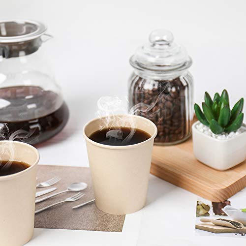 8 oz Disposable Light Brown Paper Coffee Cups Bamboo Fiber 160 Pack (160 Count)