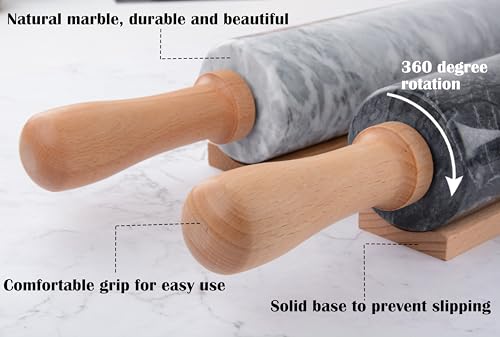 Marble Rolling Pin Set with Silicone Pastry Mat