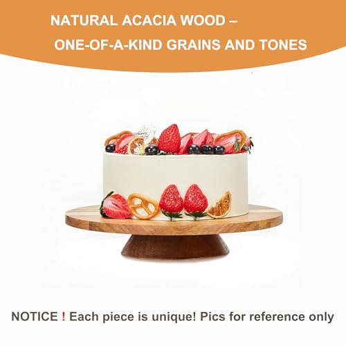 12" Acacia Wood Revolving Cake Stand