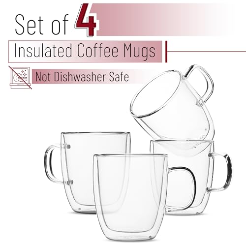 BTaT Double Walled Glass Coffee Mugs (4 Count)