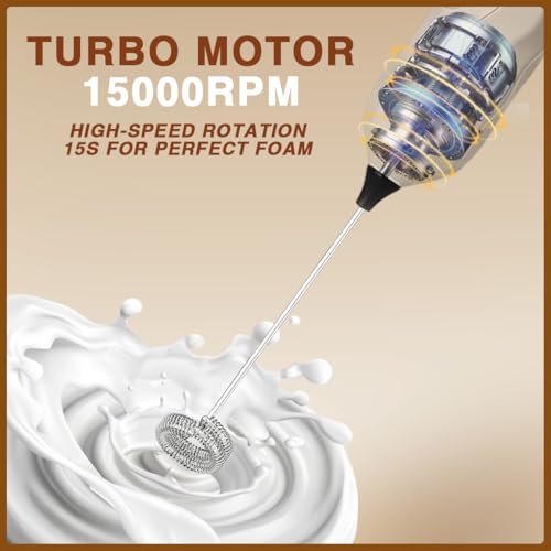 Ultra Fast Handheld Milk Frother Double Whisk with Stand 2 Batteries Stainless Steel for Lattes Cappuccino Matcha Hot Chocolate Coffee Bar Accessories Kitchen Gadgets Gift