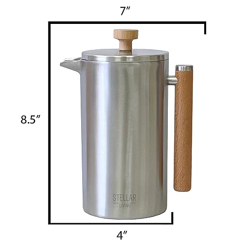 Stellar Living 34 OZ Stainless Steel French Press Coffee Maker with Double Vacuum Insulation (34 Ounce)