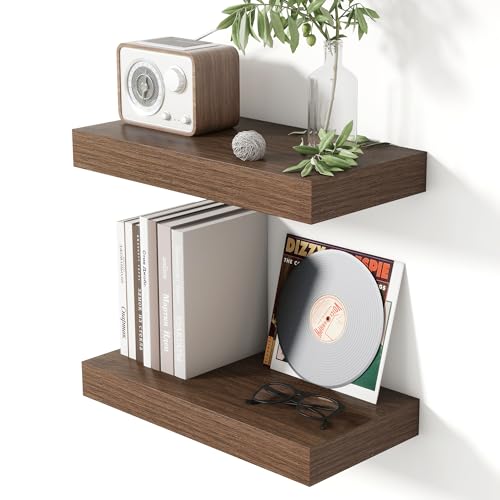 16 Inch Floating Shelves for Wall Walnut Shelves Set of 2 (2 Count)