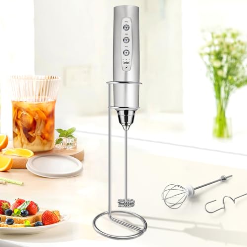 Milk Frother Wand Rechargeable Handheld Electric Whisk 3 Speed Adjustable