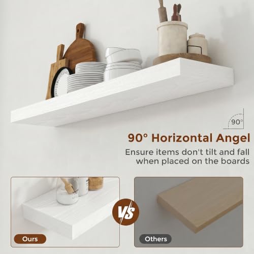 44 Inch Floating Shelves for Wall 8 Inch Deep White Shelves Set of 2