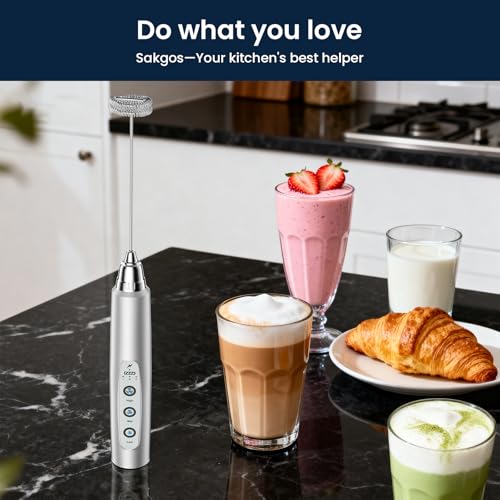 Milk Frother Wand Rechargeable Handheld Electric Whisk 3 Speed Adjustable