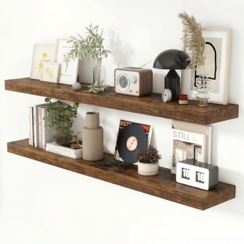 51 Inch Floating Shelves for Wall 8 Inch Deep Rustic Brown Shelves Set of 2