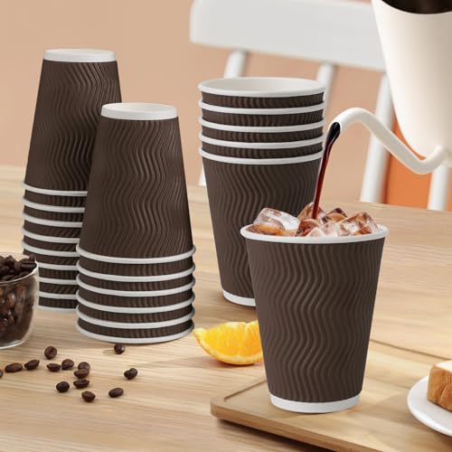 100 Pack 12 oz Disposable Paper Coffee Cups Insulated Brown (100 Count)