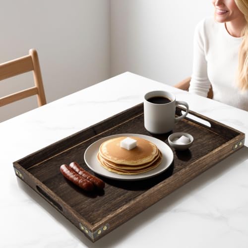 Wood Serving Tray with Handles for Breakfast in Bed