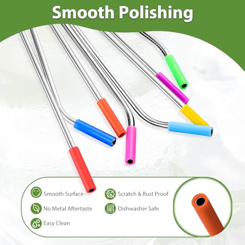 16 Pcs Metal Straw Reusable 8.5" 10.5" 6mm Stainless Steel Straws for Tumblers 20oz (16 Count)
