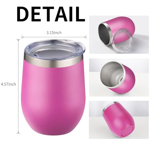 12oz 4 Pack Wine Tumbler Glasses with Lid Stemless Double Wall Vacuum Stainless Steel Travel Tumbler Keeping Cold & Hot for Wine