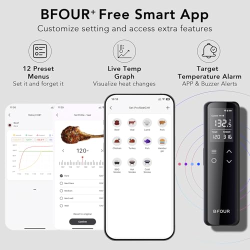 Wireless Meat Thermometer Bluetooth with Digital Standalone Base