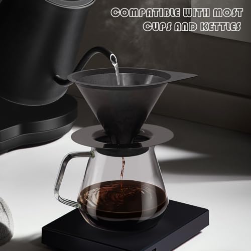 Pour Over Coffee Dripper Reusable Coffee Filter Paperless Coffee Filter Stainless Steel Pour Over Coffee Maker Cone Coffee Dripper for 1