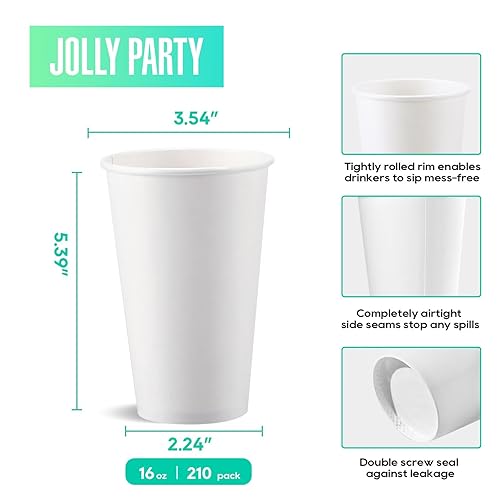 210Pack 16oz Disposable Paper Coffee Cups White Hot Coffee Cups (210 Count)