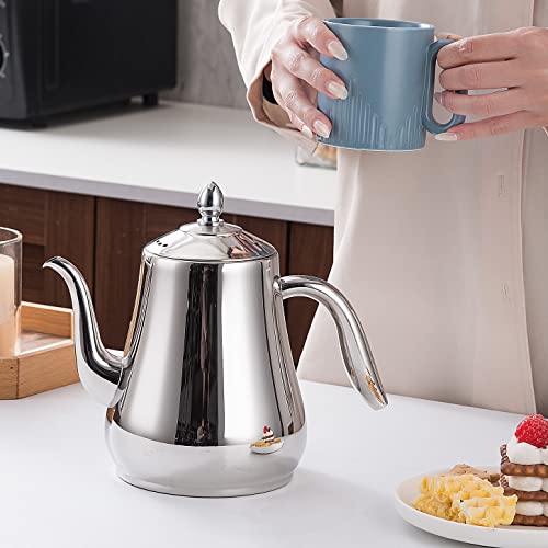 Stainless Steel Teapot with strainer Tea Pot With Removable Infuser or filter for Loose Leaf and Tea Bags cold water Pitcher Tea Maker Dishwasher Safe