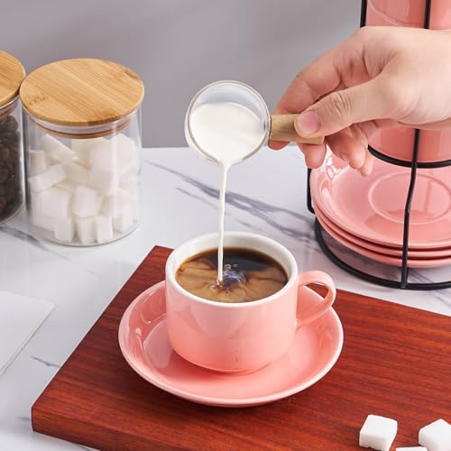 8 Ounce Porcelain Stackable Cappuccino Cups and Saucers Set of 4 (4 Count)