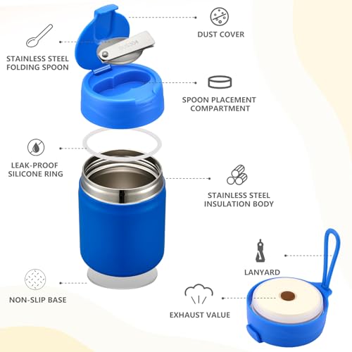 17oz Soup Thermo for Hot Food Kids Insulated Vacuum Food Jar with Stainless Steel Spoon Wide Mouth Thermo Leakproof Lunch Food Container Kids Hot Lunch Box