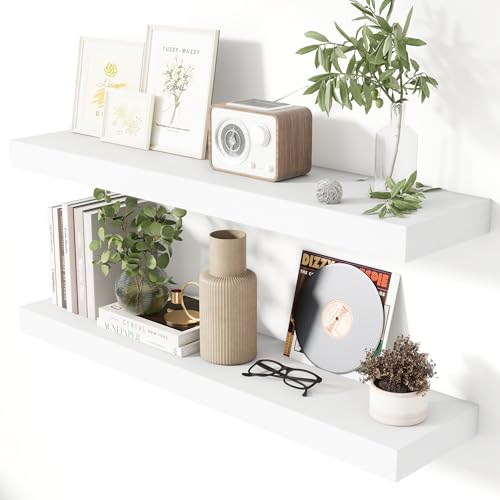 36 Inch Floating Shelves for Wall 8 Inch Deep White Shelves Set of 2 (2 Count)