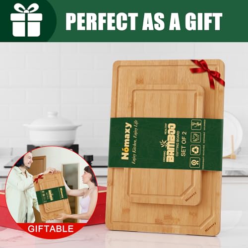 Organic Bamboo Cutting Boards Set for Kitchen Set of 2 (2 Count)