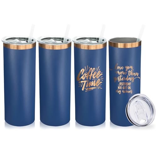 20 oz Skinny Tumblers Bulk with Lids and Straws Navy (4 Count)