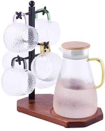 Mug Tree for Large Mugs With 6 Hooks and Coffee Pot Tray