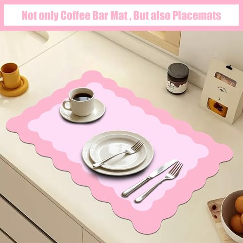 Pink Scalloped Coffee Mat for Countertop Coffee Bar Mat Matt