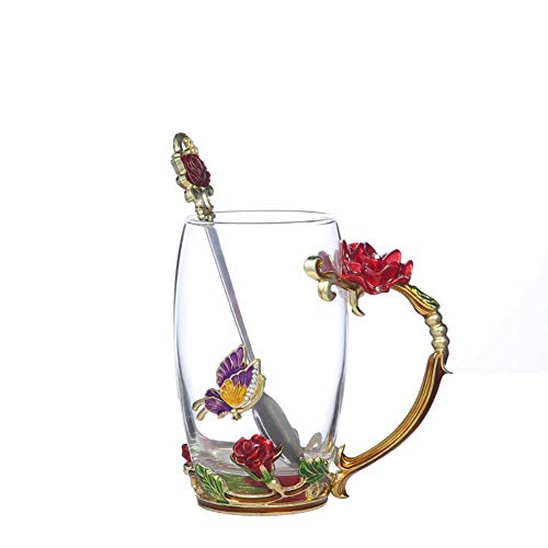 Handicraft Crystal Glass 3D Flower Cups Tea Mug With Tea Spoon Women Coffee