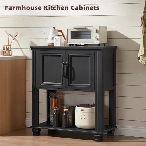 Farmhouse Coffee Bar Cabinet with Open Shelf