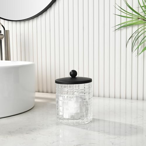 Glass Cotton Jar Holder Matte Black Lid