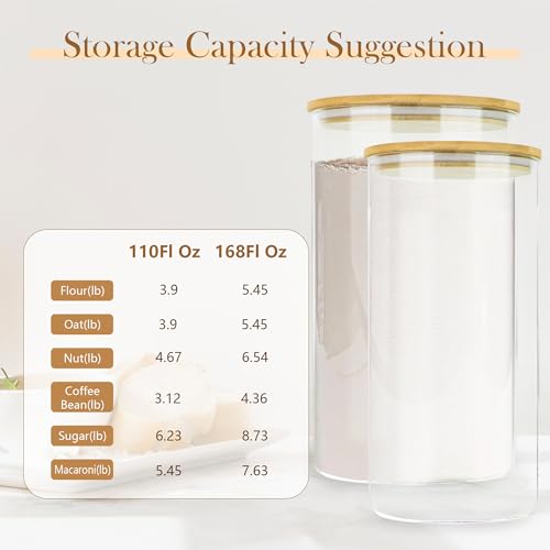 Large Glass Cereal Containers Storage with Airtight Bamboo Lids