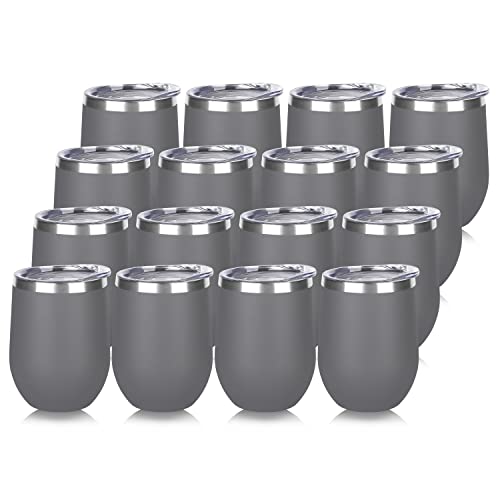 Stainless Steel Wine Tumbler Bulk with Lid (16 Count)