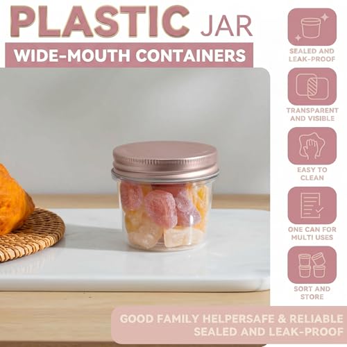 4 oz Plastic Small Mason Jars and Small Plastic Jars with Lids (20 Count)