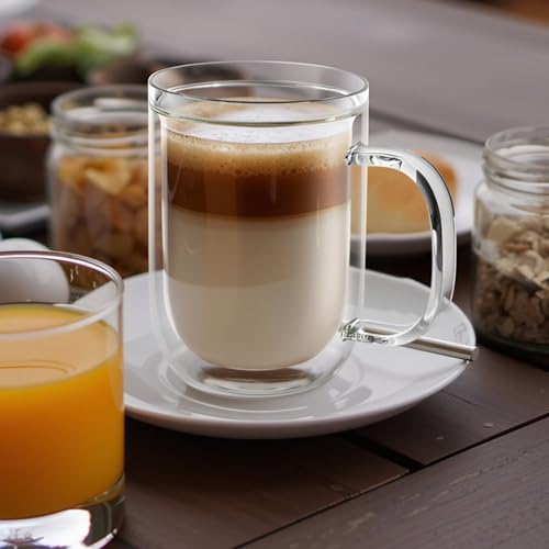 16oz Double Walled Glass Coffee Mugs Set of 2 (32 Count)