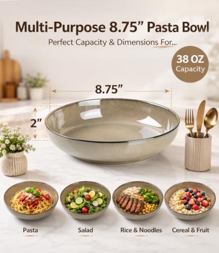 8.75'' Large Ceramic Pasta Bowls (4 Count)