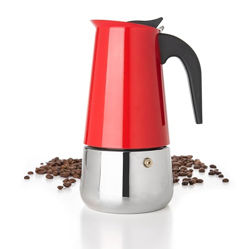 9 Cup Greca Moka Pot Red Stainless Steel Stovetop Espresso Maker (9 Count)