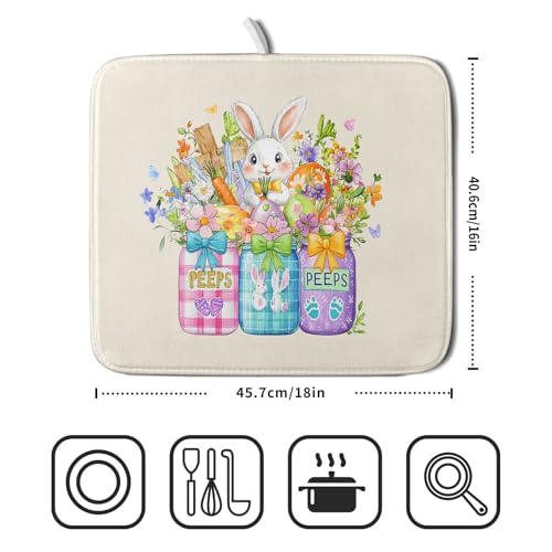 Easter Bunny Carrots Dish Drying Mat for Kitchen Counter