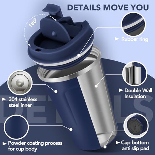 12 oz Double Wall Insulated Vacuum Travel Coffee Mugs with Flip Lid Bulk 2 Pack (2 Count)