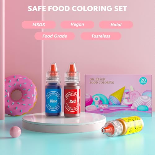 Oil Based Food Coloring for Chocolate 20 Colors .25 Fl Oz Bottles Food Grade Edible Dye for Baking Candy Melts