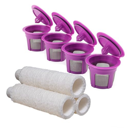 100 Count Disposable Coffee Filters with 4 Pack Reusable K Cup for Keurig 1.0 and 2.0 Coffee Makers