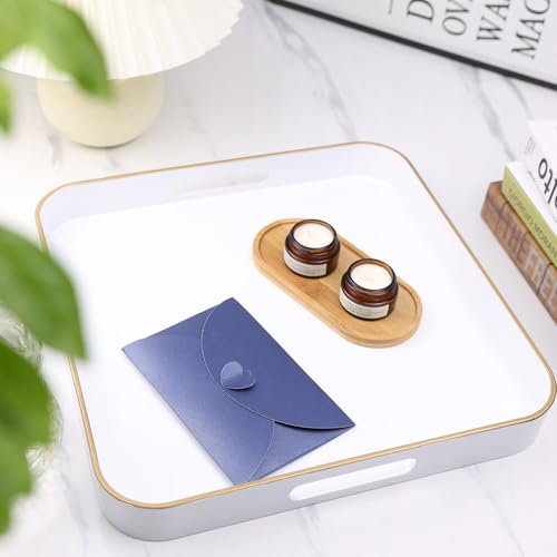 White Square Decorative Tray with Handles